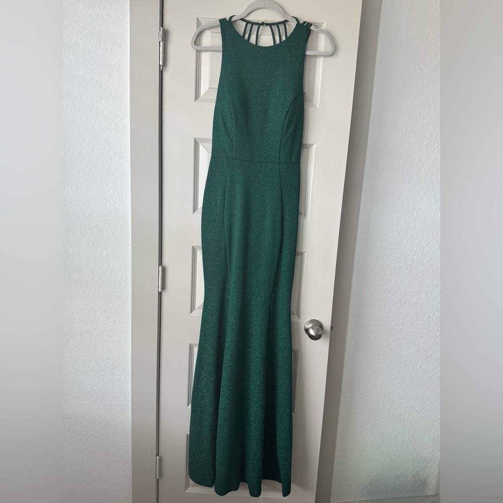Windsor Keyla Open Back Fitted Formal Glitter Gown Hunter Green NEW Size Small - Picture 4 of 12